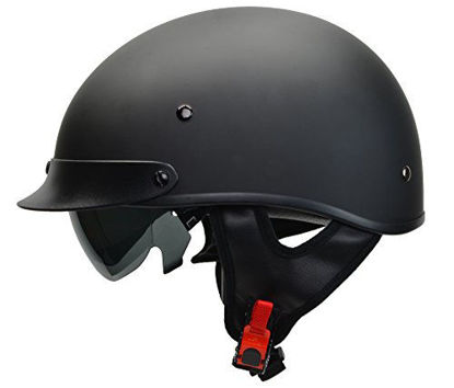 Picture of Vega Helmets Warrior Motorcycle Half Helmet with Sunshield for Men & Women, Adjustable Size Dial DOT Half Face Skull Cap for Bike Cruiser Chopper Moped Scooter ATV (X-Large, Matte Black)