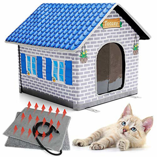 GetUSCart- Toozey Heated Cat House for Winter, Indoor/Outdoor Cat House  Weatherproof with Heated Cat Bed, Providing Safe Feral Cat House for Cats  or Small Dog, Easy to Assemble Cat Shelter