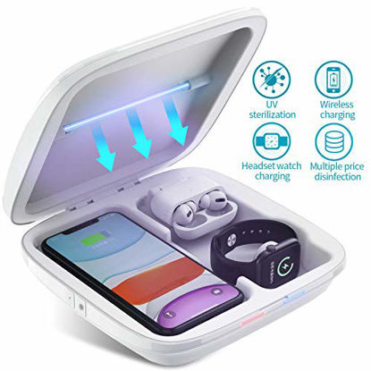 Picture of UV Cell Phone Sanitizer, Multi-Function Wireless Charger Portable UV Light Sanitizer 3-in-1 UV Cleaner Box for All Smart Phone, Headset, Jewelry, Watch, Glasses (4-White)