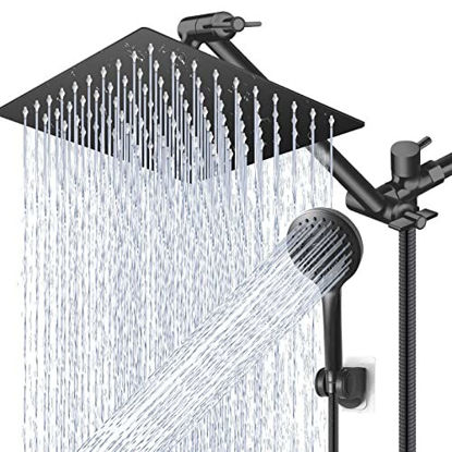 Picture of 12 Inch Shower Head Combo,High Pressure Rain Shower Head with 11 Inch Adjustable Extension Arm and 5 Settings Handheld Shower Head Combo,Powerful Shower Spray Against Low Pressure Water - Matte Black