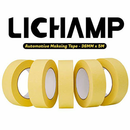 Picture of LICHAMP 30-Pack Automotive Refinish Masking Tape Yellow 36mm x 55m, Cars Vehicles Auto Body Paint Tape, Automotive Painters Tape Bulk Set 1.4-inch x 180-foot x 30 Rolls (1800 Total Yards)
