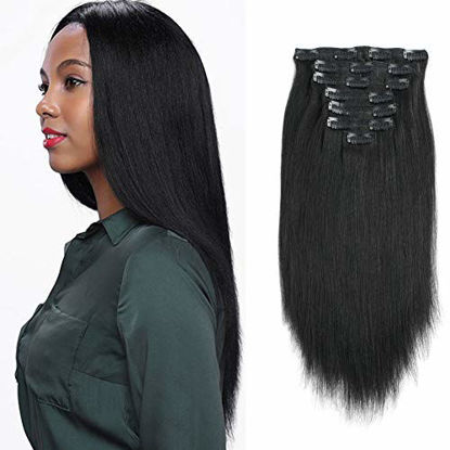 Picture of ABH AMAZINGBEAUTY HAIR Real Remy Thick Yaki Straight Clip Ins Black Hair Extensions for African American Relaxed Hair 7 Pieces 120 Gram Per Set, 18 Inch