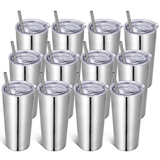 Picture of VEGOND 20oz Tumbler Bulk with Lid and Straw 12 Pack, Stainless Steel Vacuum Insulated Tumbler, Double Wall Coffee Cup Travel Mug, Stainless Steel