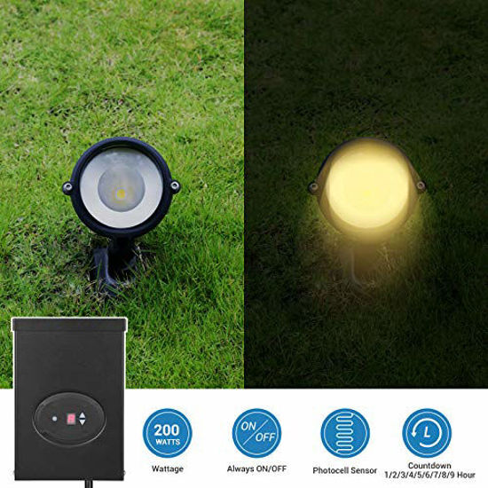 GetUSCart DEWENWILS 200W Outdoor Low Voltage Transformer with Timer and Photocell Sensor 120V AC to 12V AC Weatherproof for Halogen LED Landscape Lighting Spotlight Pathway Light ETL Listed