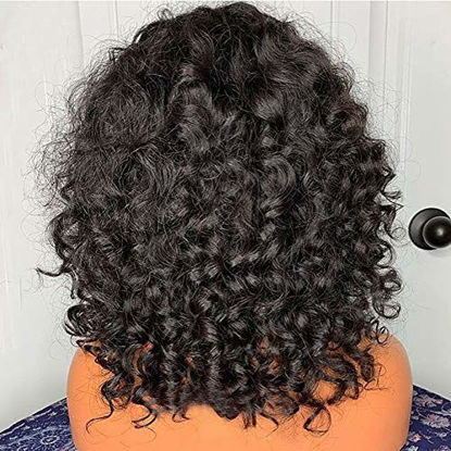Picture of 200 Density Scalp Top Curly Full Machine Made Human Hair Wigs with Bangs Remy Brazilian Short Curly Wig For Women(14 inch)