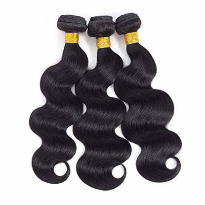 Picture of 10A Brazilian Virgin Hair Body Wave 3 Bundles 12" 14" 16" 300g Brazilian Remy Virgin Body Wave Human Hair Bundles 100% Unprocessed Virgin Remy Human Hair Bundles Natural Color
