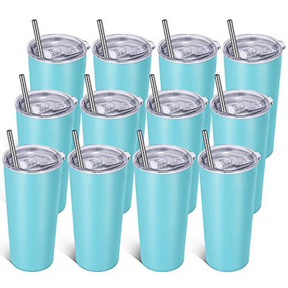 Picture of VEGOND 20oz Tumbler Bulk with Lid and Straw 12 Pack, Stainless Steel Vacuum Insulated Tumbler, Double Wall Coffee Cup Travel Mug, River Green