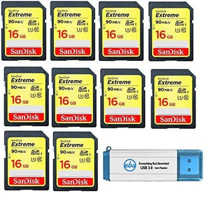 Picture of SanDisk Extreme 16 GB SD Card (10 Pack) Speed Class 10 UHS-1 U3 C10 4K HD16G SDHC Memory Cards for Compatible Digital Camera, Computer, Trail Cameras