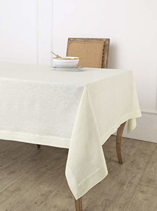 Picture of Solino Home 100% Pure Linen Tablecloth - 60 x 120 Inch Ivory, Natural Fabric, European Flax - Fete Rectangular Tablecloth for Indoor and Outdoor use