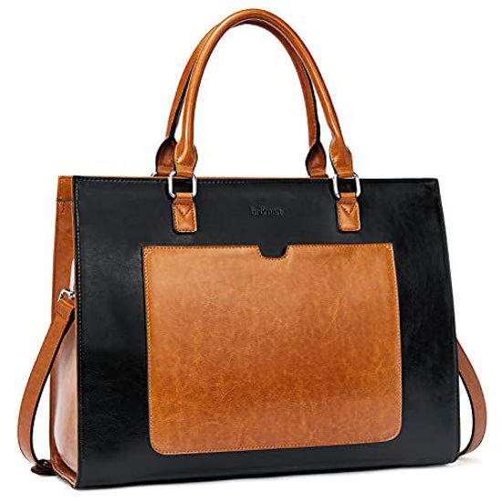 BROMEN Women Briefcase 15.6 inch Laptop Tote Bag Vintage Leather Handbags Shoulder Work Purses Brown 
