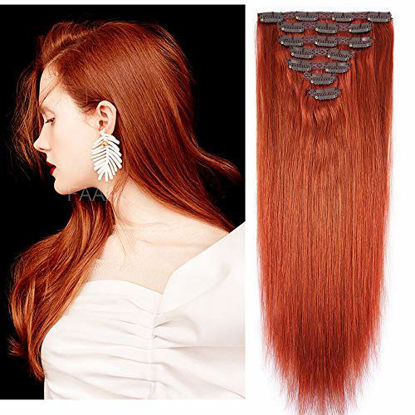 Picture of 20" Clip in Human Hair Extensions Full Head 180g 7 Pieces 16 Clips Copper Red Double Weft Brazilian Real Remy Hair Extensions Thick Straight Silky (20" 180g, 350)