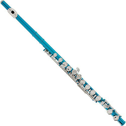 Picture of Mendini By Cecilio Flutes - Closed Hole C Flute For Beginners, 16-Key Flute with a Case, Stand, Lesson Book, and Cleaning Kit, Musical Instrument for Kids, Sky Blue Flute