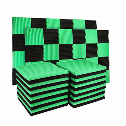 Picture of 96 Pack- Black/Green Acoustic Panels Studio Foam Wedges 1" X 12" X 12" (96PACK, BLACK&GREEN)