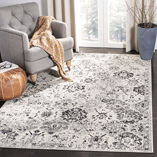 Picture of SAFAVIEH Madison Collection MAD611G Boho Chic Floral Medallion Trellis Distressed Non-Shedding Living Room Bedroom Dining Home Office Area Rug, 6'7" x 6'7" Square, Silver / Grey