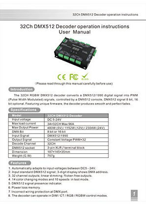 Picture of 32 Channel 96A RGBW DMX 512 LED Decoder Controller DMX Dimmer DC5-24V RGBW RGB LED Light 8 Bit/16 Bit