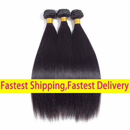 Picture of 10A Brazilian Virgin Remy Straight Hair 3 Bundles 14" 16" 18" 300g Virgin Brazilian Remy Straight Human Hair Bundles 100% Unprocessed Brazilian Remy Virgin Hair Bundles Natural Color
