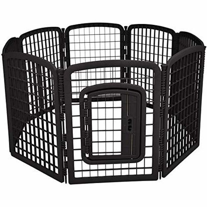 Picture of Amazon Basics 8-Panel Plastic Pet Pen Fence Enclosure With Gate - 64 x 64 x 34 Inches, Black