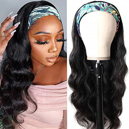 Picture of Higher Body Wave Headband Human Hair Wig 22 Inch Glueless None Lace Front Wig Brazilian Virgin Hair Wear and Go Wigs for Black Women 150% Density Wigs Natural Color