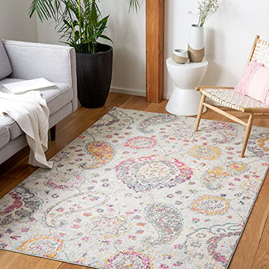 Picture of SAFAVIEH Madison Collection MAD600F Boho Chic Glam Paisley Non-Shedding Living Room Dining Bedroom Area Rug 5'1" x 7'6" Grey/Gold
