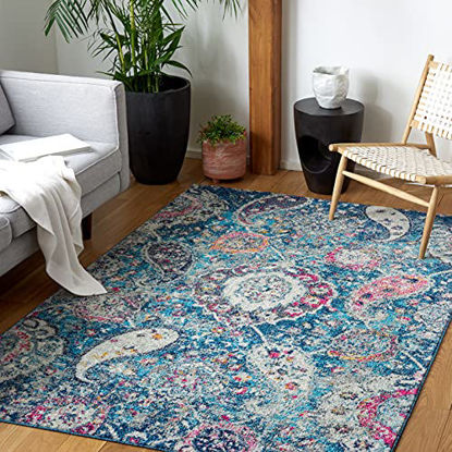 Picture of SAFAVIEH Madison Collection MAD600M Boho Chic Glam Paisley Non-Shedding Living Room Dining Bedroom Area Rug 5'1" x 7'6" Blue/Grey
