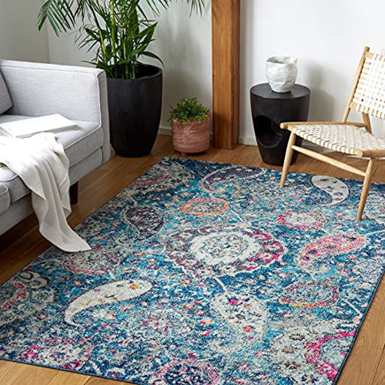 Picture of SAFAVIEH Madison Collection MAD600M Boho Chic Glam Paisley Non-Shedding Living Room Dining Bedroom Area Rug 5'1" x 7'6" Blue/Grey
