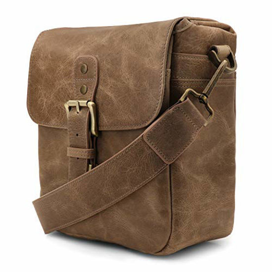 Picture of MegaGear Torres Mini MG1702 Genuine Leather Camera Messenger Bag for Mirrorless, Instant and DSLR Cameras - Mink