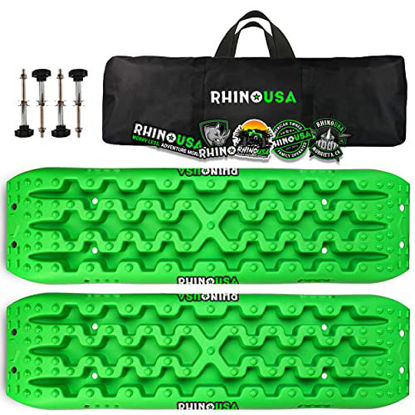 Picture of Rhino USA Recovery Traction Boards (Green) - Ultimate Offroad Tracks Board for 4x4 Vehicles - Best Off-Road Accessories for Sand, Mud & Snow - Heavy Duty Zipper Carry Bag Included