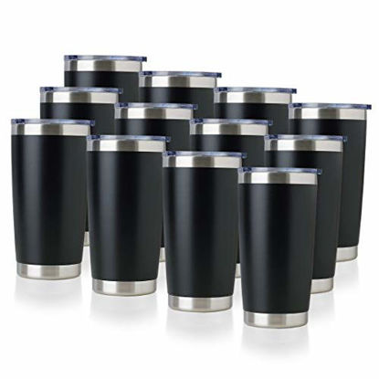 Picture of DOMICARE 20oz Stainless Steel Tumbler Bulk with Lid, Double Wall Vacuum Insulated Travel Mug, Powder Coated Coffee Cup, Black, 12 Pack