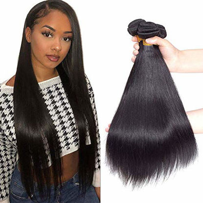 Picture of 10A Brazilian Virgin Remy Straight Hair 3 Bundles 16" 16" 16" 300g Brazilian Remy Virgin Straight Human Hair Bundles 100% Unprocessed Virgin Remy Human Hair Bundles Natural Color