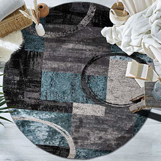 Picture of Rugshop Contemporary Abstract Circle Design Soft Round Rug 6' 6" (6' 6" Diameter) Gray