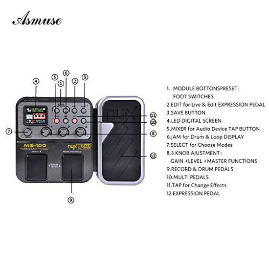 Picture of MG-100 Professional Multi-Effects Pedal Processor Musical Instrument Parts 40s Record 55 Effect Mode 10 Sound Di Box Electric Guitar and Bass Loop Amplifier Tube Pedal