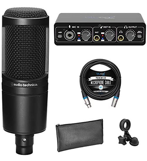 GetUSCart- Audio Technica AT2020 Cardioid Condenser Studio XLR Microphone  for Vocals, Podcasting, Livestreaming Bundle with Blucoil Portable USB Audio  Interface for Windows and Mac, and 10-FT Balanced XLR Cable