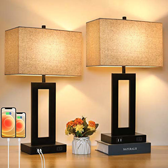 Dimmable Modern Nightstand Lamp Sets, Cream Table Lamp Sets