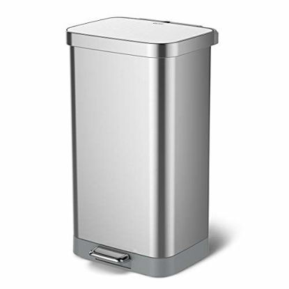 Picture of Glad Stainless Steel Step Trash Can with Clorox Odor Protection | Large Metal Kitchen Garbage Bin with Soft Close Lid, Foot Pedal and Waste Bag Roll Holder, 20 Gallon, All Stainless