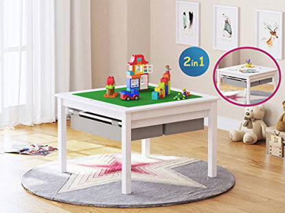 Picture of UTEX 2 in 1 Kids Construction Play Table with Storage Drawers and Built in Plate (White)