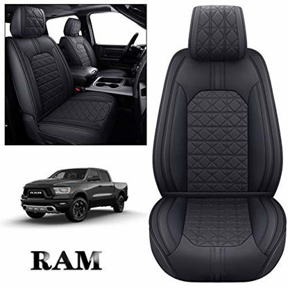 Picture of YIERTAI Dodge RAM Seat Covers Fit for 2009-2022 1500/2500/3500HD Pickup Front Seats Only Crew Double Cab Quad Cab Waterproof Faux Leather Seat Covers(2 PCS Front only/Black)