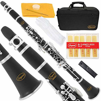 Picture of Lazarro Professional Black Ebonite-Silver Keys Bb B Flat Clarinet with 11 Reeds,2 Barrels,Case,Extras-See all 24 Colors-150-BK-PRO