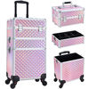 Picture of Frenessa 3 in 1 Rolling Makeup Train Case Portable Cosmetic Trolley Large Storage for Professional with 360° Swivel Wheels Salon Barber Case Traveling Cart Trunk - Glitter Pink