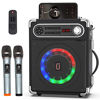Picture of JYX Karaoke Machine with Two Wireless Microphones, Portable Bluetooth Speaker with Bass/Treble Adjustment, Remote Control and LED Lights, Supports TF Card/USB, AUX IN, FM, REC for Party