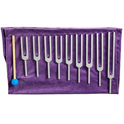Picture of QIYUN Tuning Fork, Solfeggio Tuning Forks Set of 9 for Sound DNA Healing, Relax Mind Body, Aluminum Alloy Professional Instrument, (174 Hz,285 Hz,396 Hz,417 Hz,528 Hz,639 Hz,741 Hz,852 Hz,963 Hz)