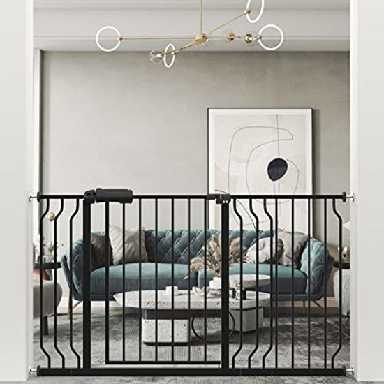 52.76-57.48/134-146cm WAOWAO Baby Gate Extra Wide Pressure Mounted Walk Through Swing Auto Close Safety Black Metal Toddler Kids Child Dog Pet Puppy Cat for Stairs,Doorways,Kitchen 24.02-76.38 inch 
