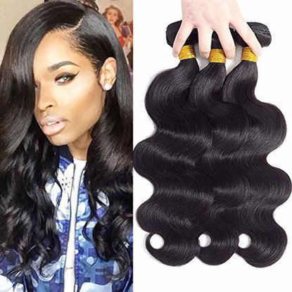 Picture of 10A Brazilian Virgin Hair Body Wave 3 Bundles 20" 22" 24" 300g Virgin Brazilian Remy Body Wave Human Hair Bundles 100% Unprocessed Virgin Remy Human Hair Bundles Natural Color