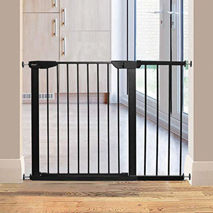 Picture of ALLAIBB Walk Through Baby Gate Auto Close Tension Black Metal Child Pet Safety Gates with Pressure Mount for Stairs,Doorways and Kitchen (Black, 59.84"-62.60")