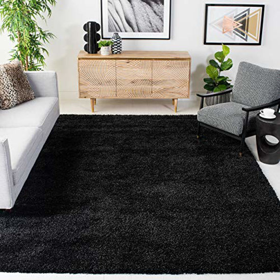 Picture of SAFAVIEH California Premium Shag Collection SG151 Non-Shedding Living Room Bedroom Dining Room Entryway Plush 2-inch Thick Area Rug, 6'7" x 6'7" Square, Black