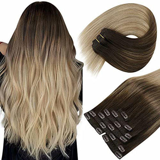 GetUSCart- Sunny Seamless Clip in Hair Extensions Brown Human Hair Clip ins Real Human Hair Extensions Balayage Dark Brown to Light Brown Mix Ash Blonde Human Hair Extensions Clip in Long 24inch GetUSCart- Sunny Seamless Clip in Hair Extensions Brown Human Hair Clip ins Real Human Hair Extensions Balayage Dark Brown to Light Brown Mix Ash Blonde Human Hair Extensions Clip in Long 24inch
