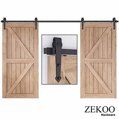 Picture of ZEKOO 17 FT Arrow Style Sliding Wood Barn Door Rolling Antique Hardware Flat Tracks Double Doors Kit
