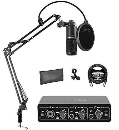 GetUSCart- Audio-Technica AT2020 Cardioid Condenser Studio XLR Microphone  Bundle with Blucoil Portable USB Audio Interface for Windows and Mac, Boom  Arm Plus Pop Filter, and 10-FT Balanced XLR Cable
