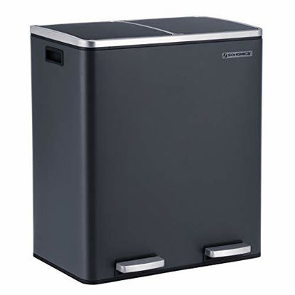Picture of SONGMICS Garbage Can, 16 Gal (60L) Rubbish Bin and 15 Trash Bags, with Dual Compartments, Plastic Inner Buckets, 2 x 30L, Gray