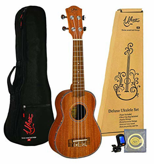 Concert 24 Acoustic + Electric - solid mahogany Gig Bag and Strap Preamp & Tuner with Aquila Strings Concert Ukulele 24 Solid Mahogany by Ukoo Switzerland Acoustic & Electric 