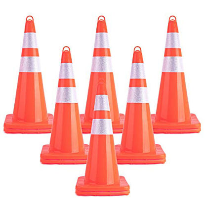 Picture of [ 12 Pack ] 28" Traffic Cones Plastic Road Cone PVC Safety Road Parking Cones Weighted Hazard Cones Construction Cones Orange Parking Barrier Safety Cones Traffic Cones with Hand-held Ring (12)